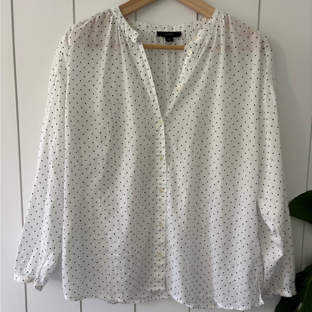 J. Crew Navy Polka Dot 3/4 Sleeve Cotton Blouse